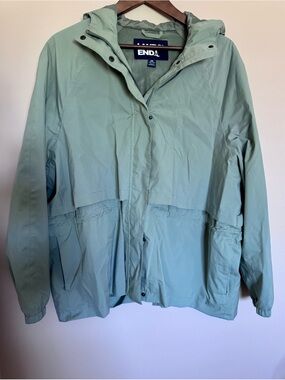 Lands' End Mint Green Hooded Packable Rain Jacket
